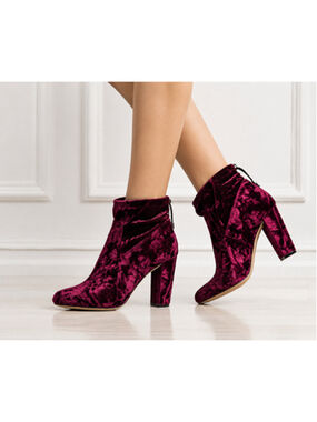 Express maroon velour velvet cinch ankle heeled bootie sz 7 career casual pump
